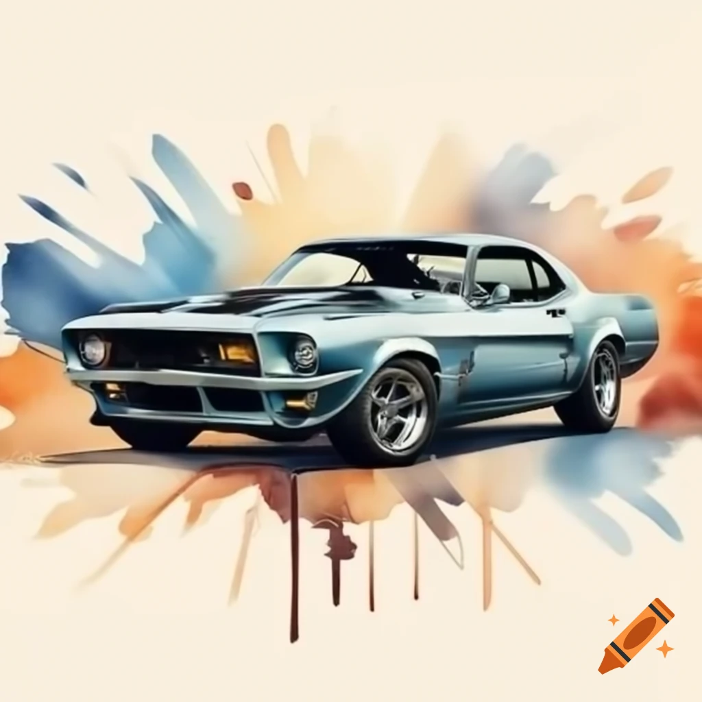 Vintage American muscle car with dynamic background
