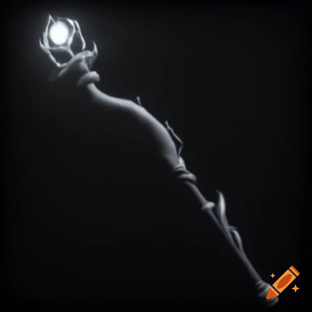 Dark staff made of midnight-black wood with glowing runes