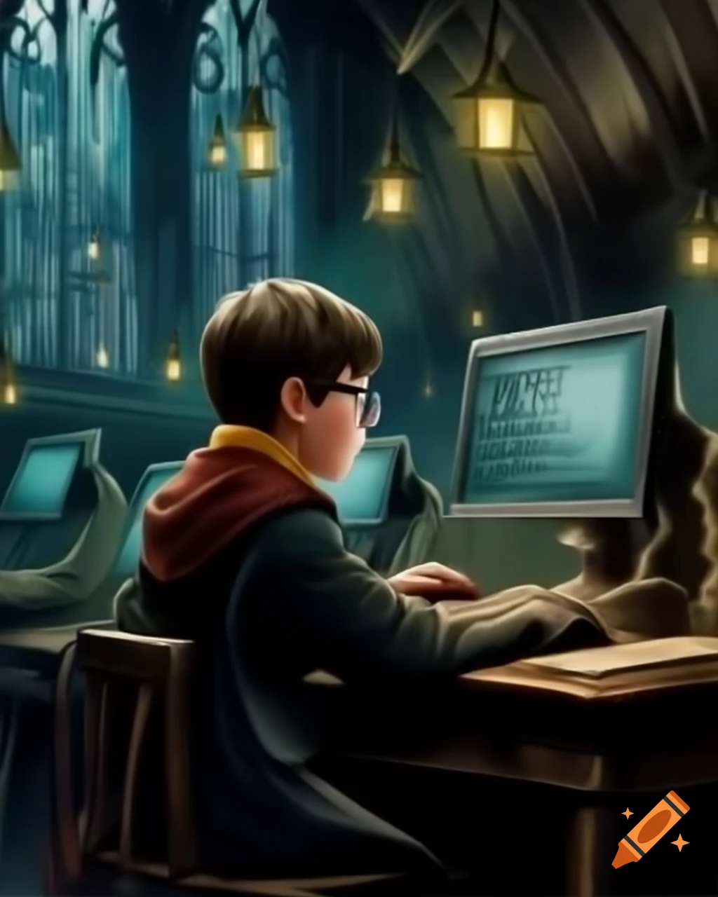 Students in Hogwarts programming classroom working on computers ...