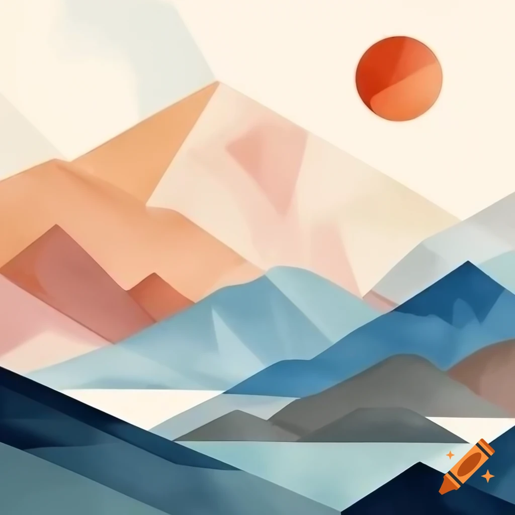 Geometric landscape in vintage abstract oil painting style