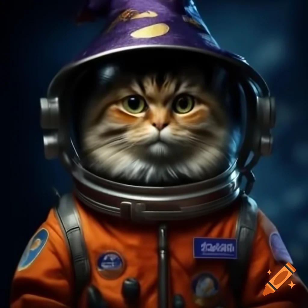 Wizard cosmonaut in space suit floating in space