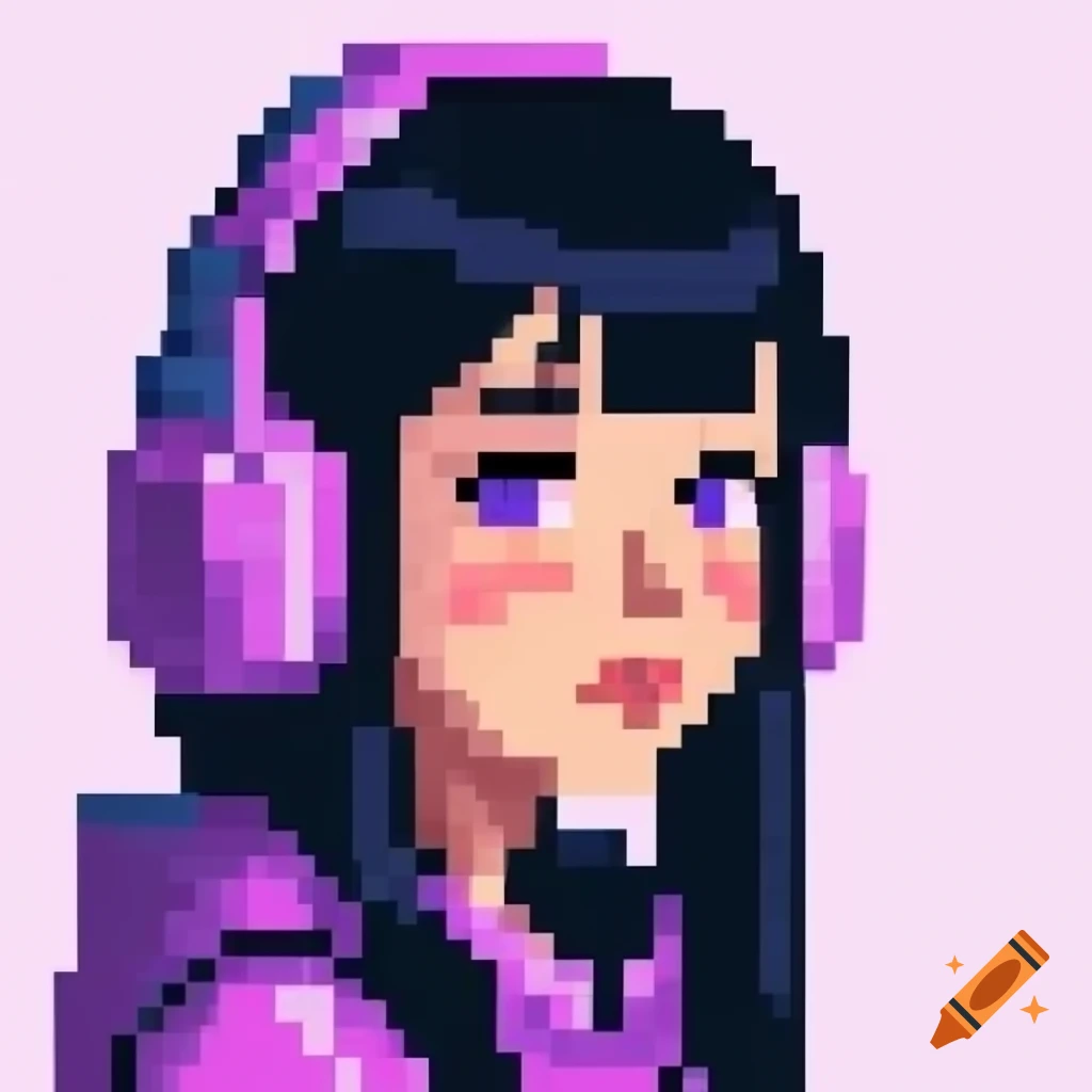 Pixel art design of gamer girl in mythical theme on light background