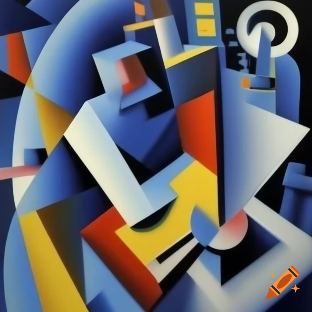 Cubist painting depicting dystopia and utopia themes