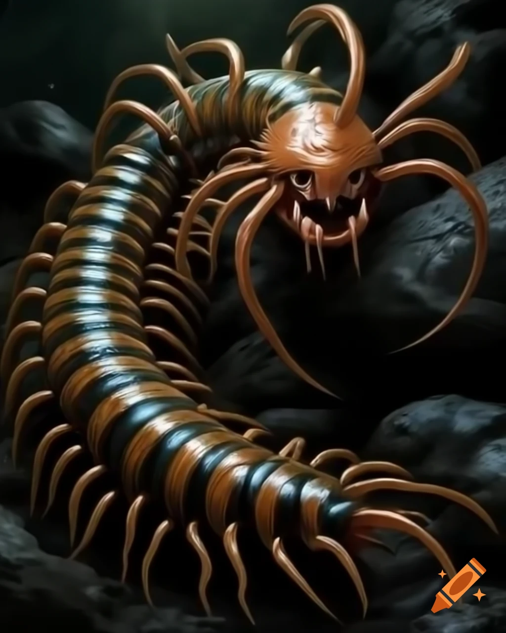 Sinister centipede in dark fantasy art style