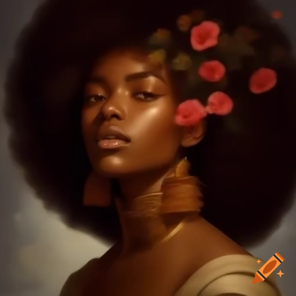 Renaissance portrait of African American woman with floral background