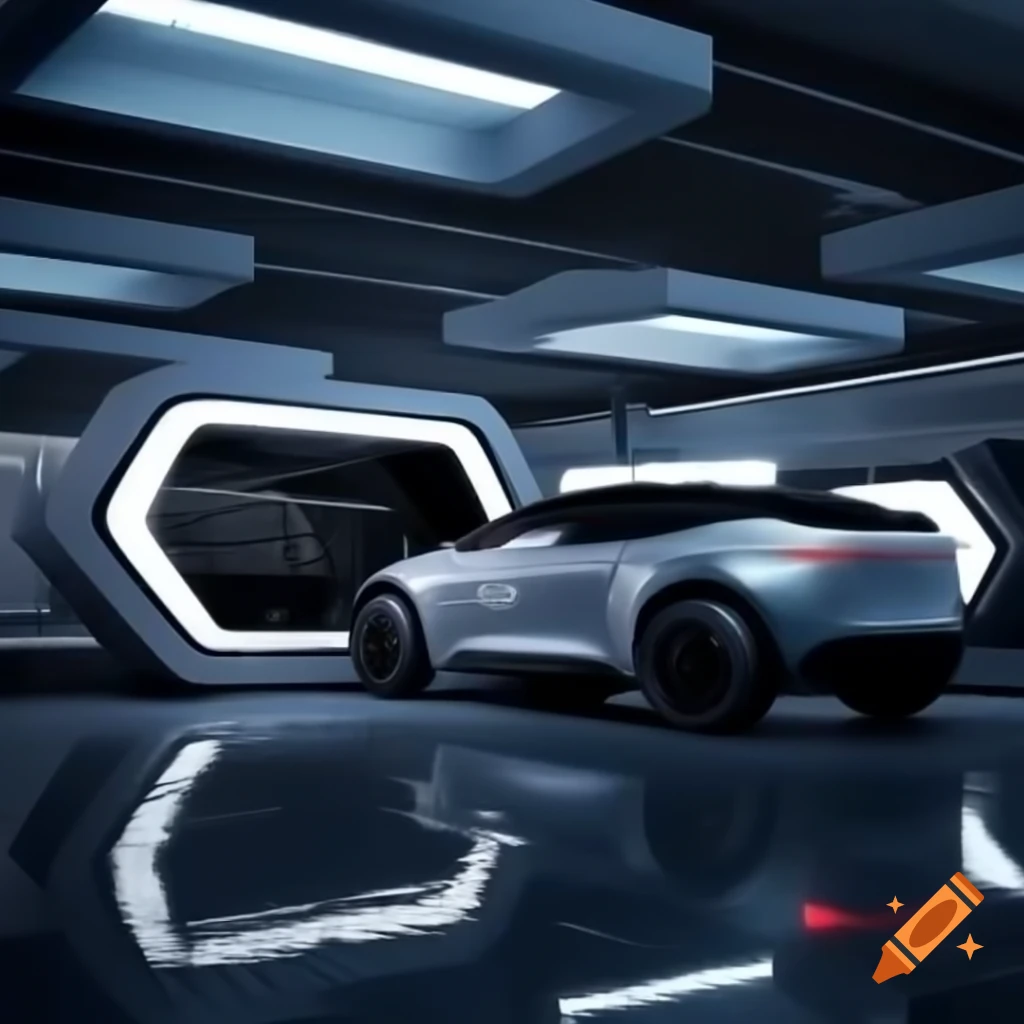 Futuristic modern car booth and garage designs