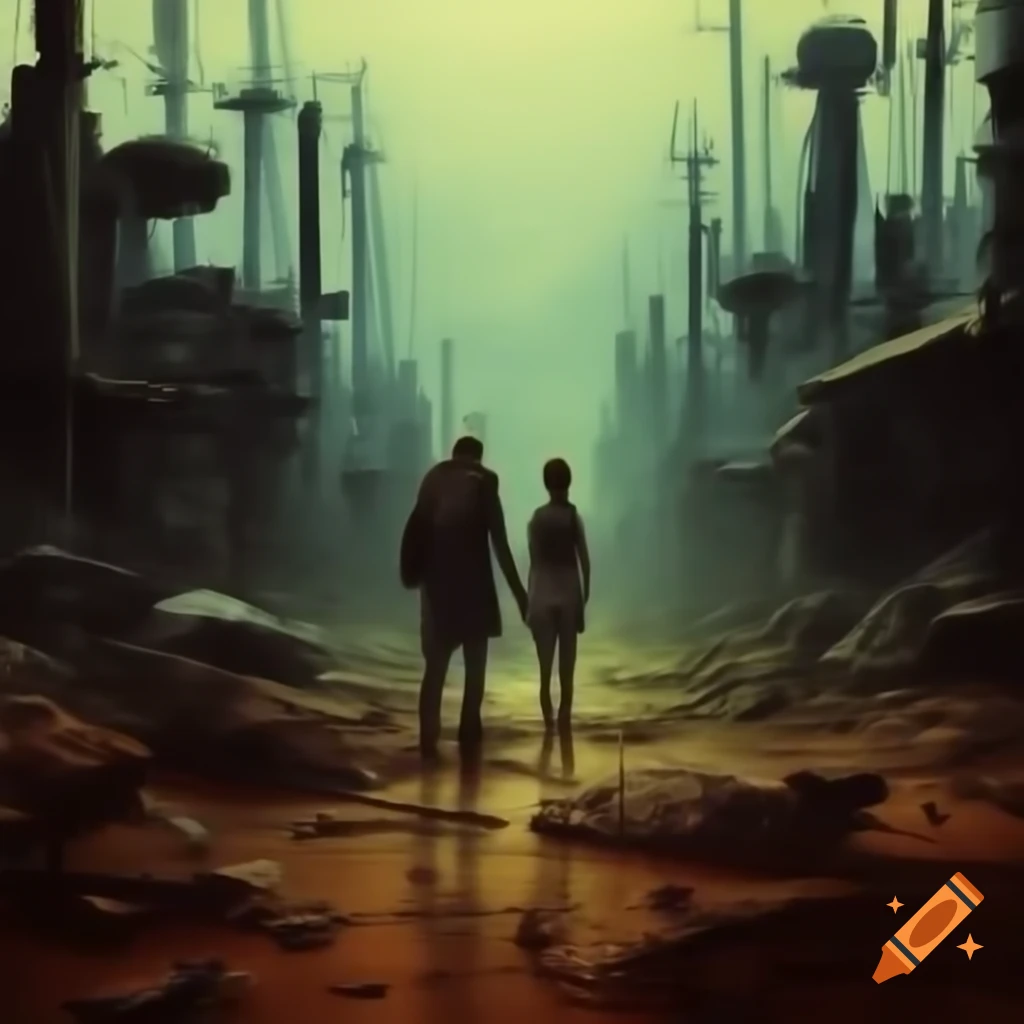 Wasteland themed couple in a barren landscape