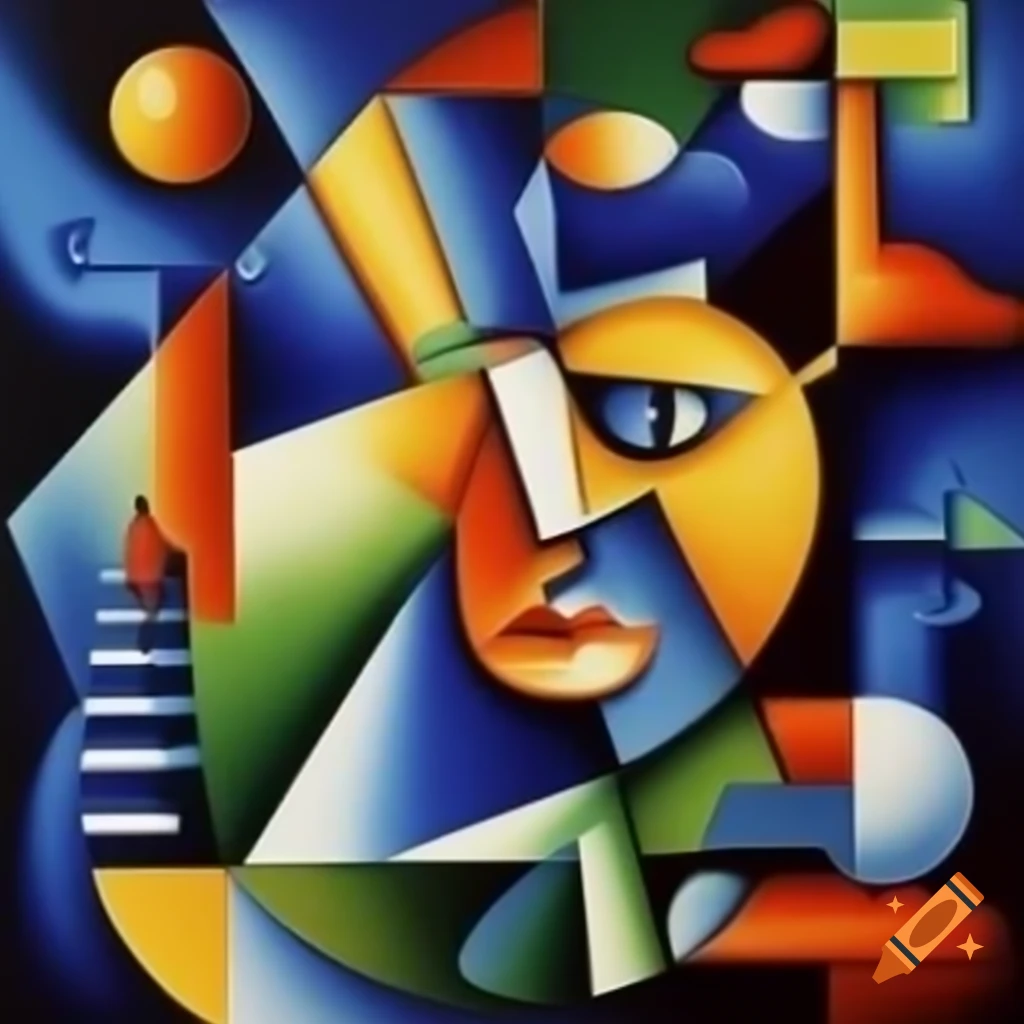 Cubist painting depicting dystopia and utopia themes