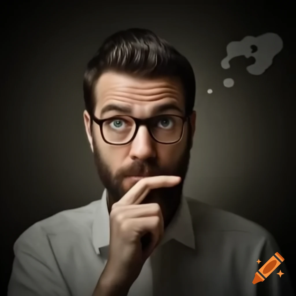 Man thinking with hand on chin and index finger on cheek