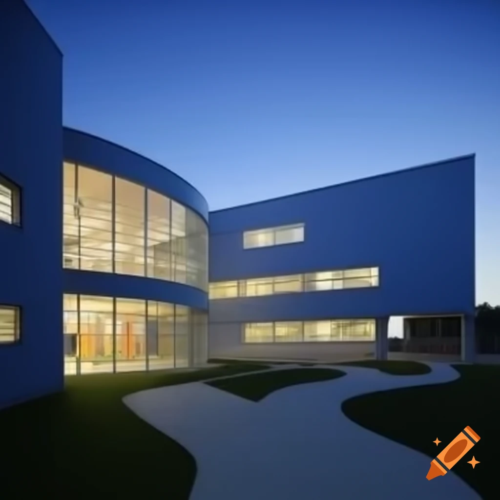 Modern school playground at sunset with surreal ambiance