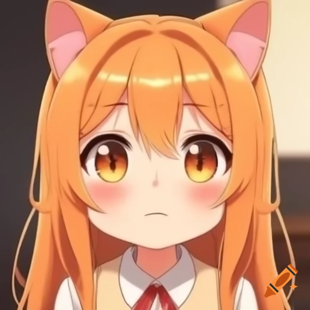Anime character of a cute orange cat girl