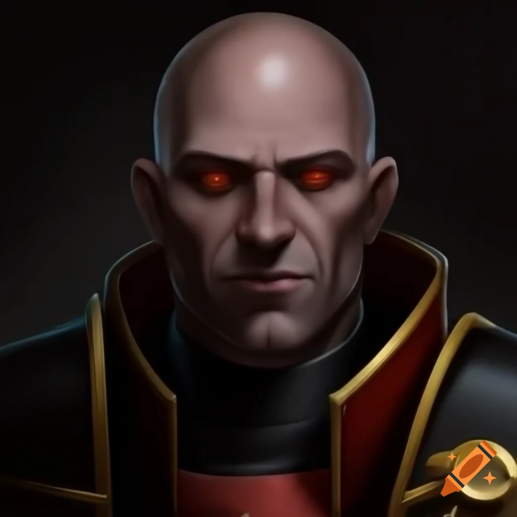 Portrait of Warhammer 40k Inquisitor Scolar Visari, bald man
