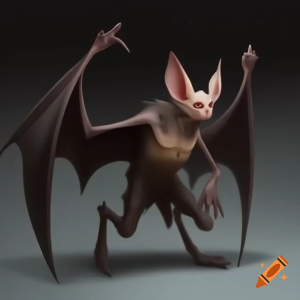 Half human half bat creature with digitigrade legs and human-like posture