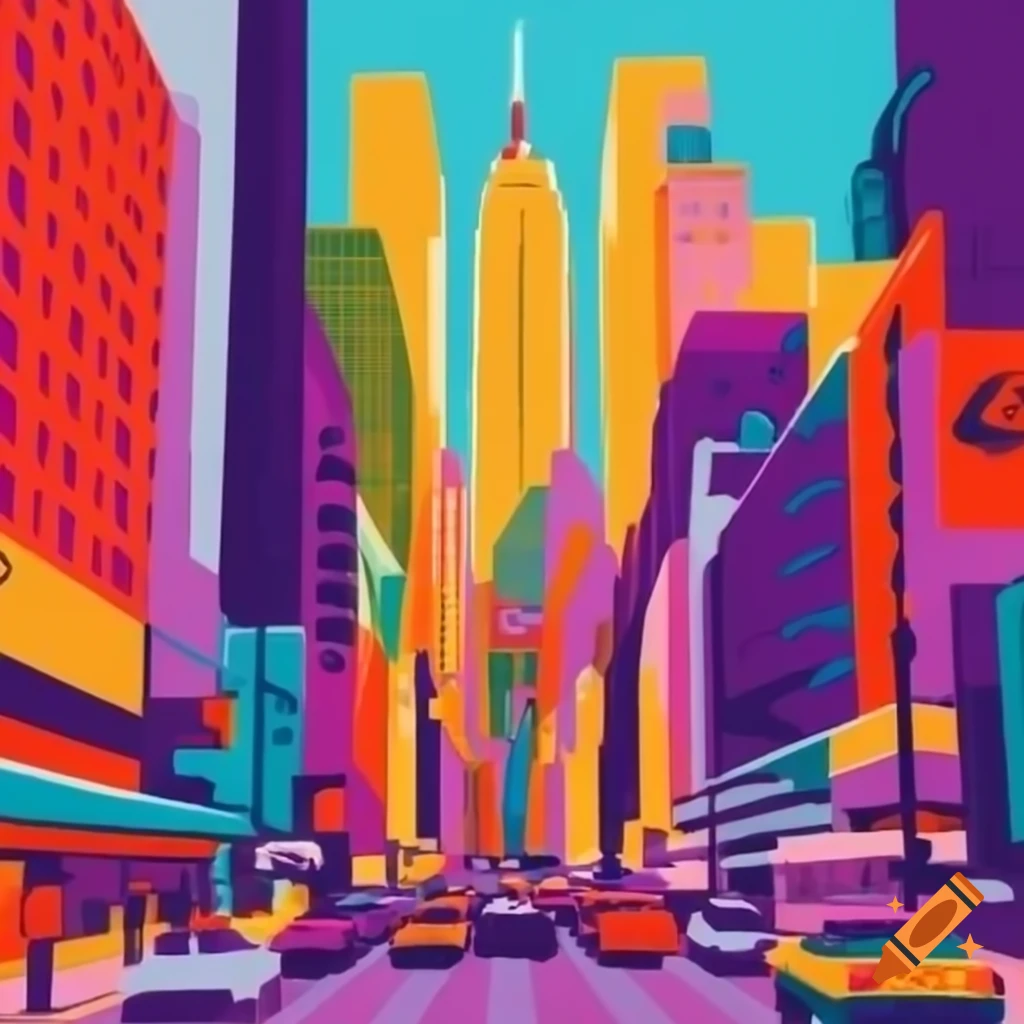 Vibrant New York pop art in bold colors