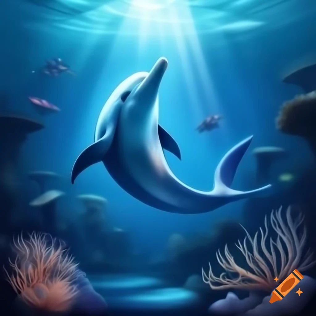 Underwater scene with sunlight filtering through deep blue ocean and coral reef