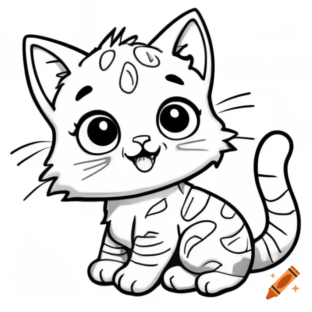 Cute cat cartoon coloring page for kids with detailed line art