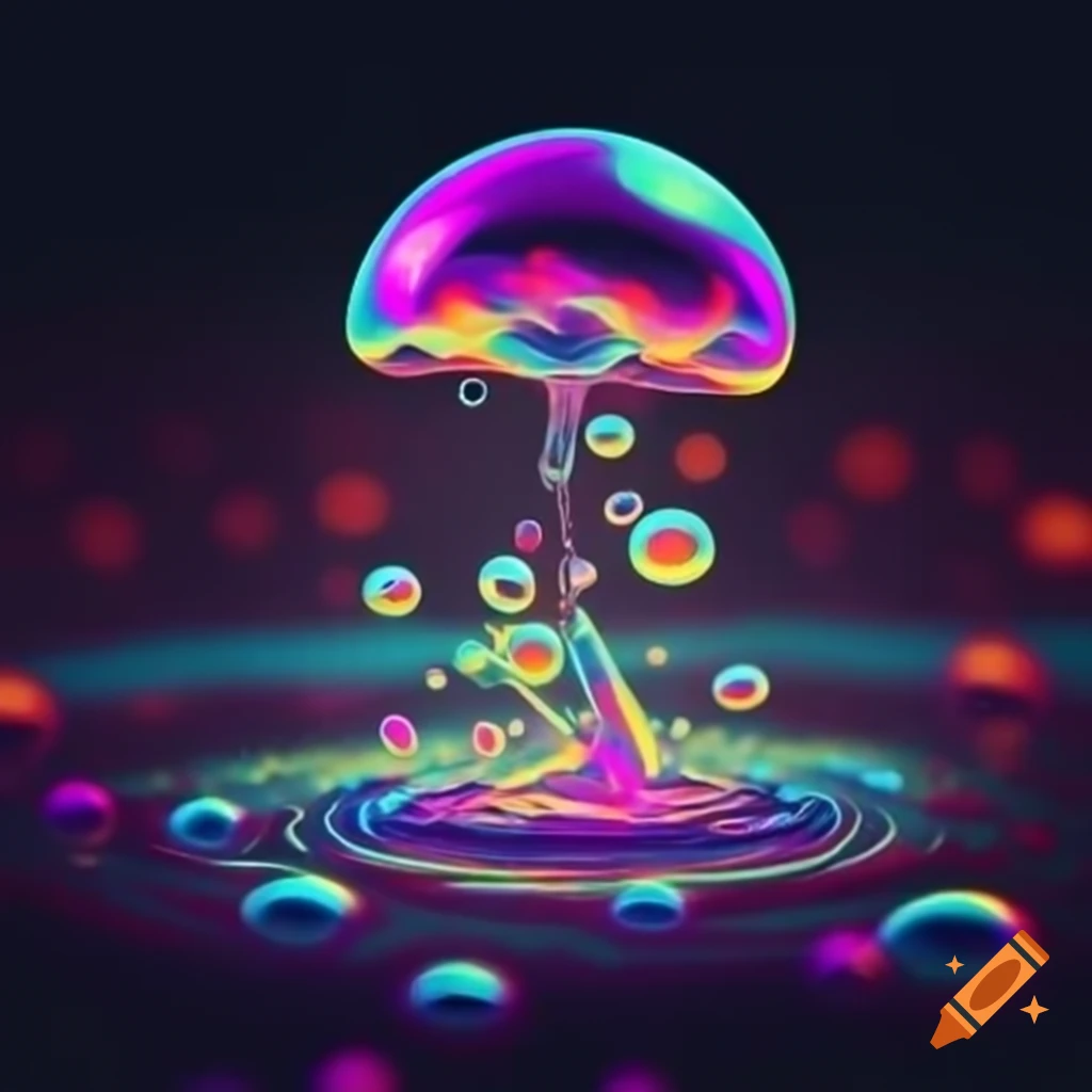 Colorful psychedelic bubbles floating in the air