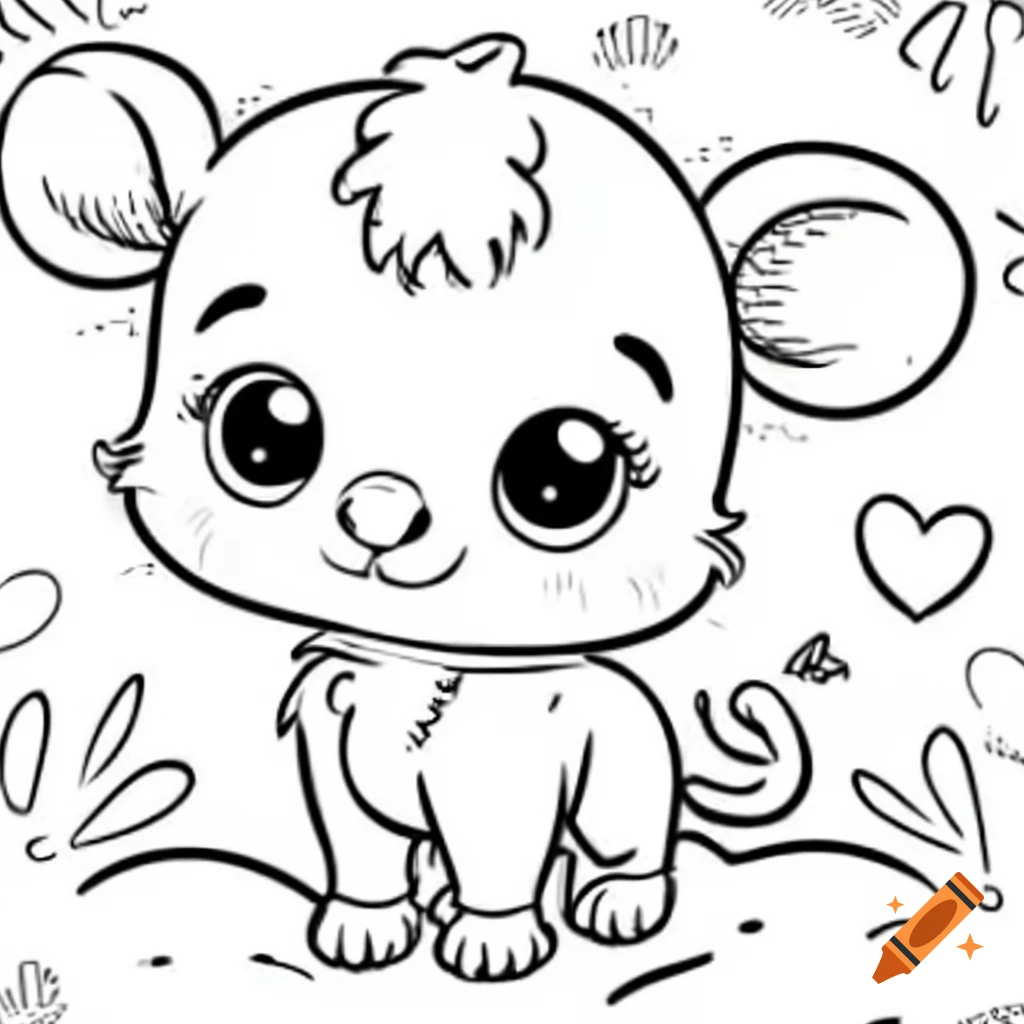 Cute line art of baby cartoon animals