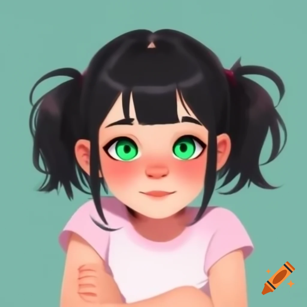 Anime girl with blonde hair and green eyes wearing a pink sleeveless t-shirt