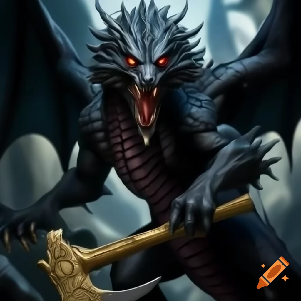 Black dragon wielding golden axe