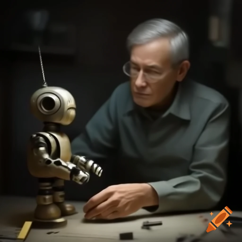 Man constructing a robot