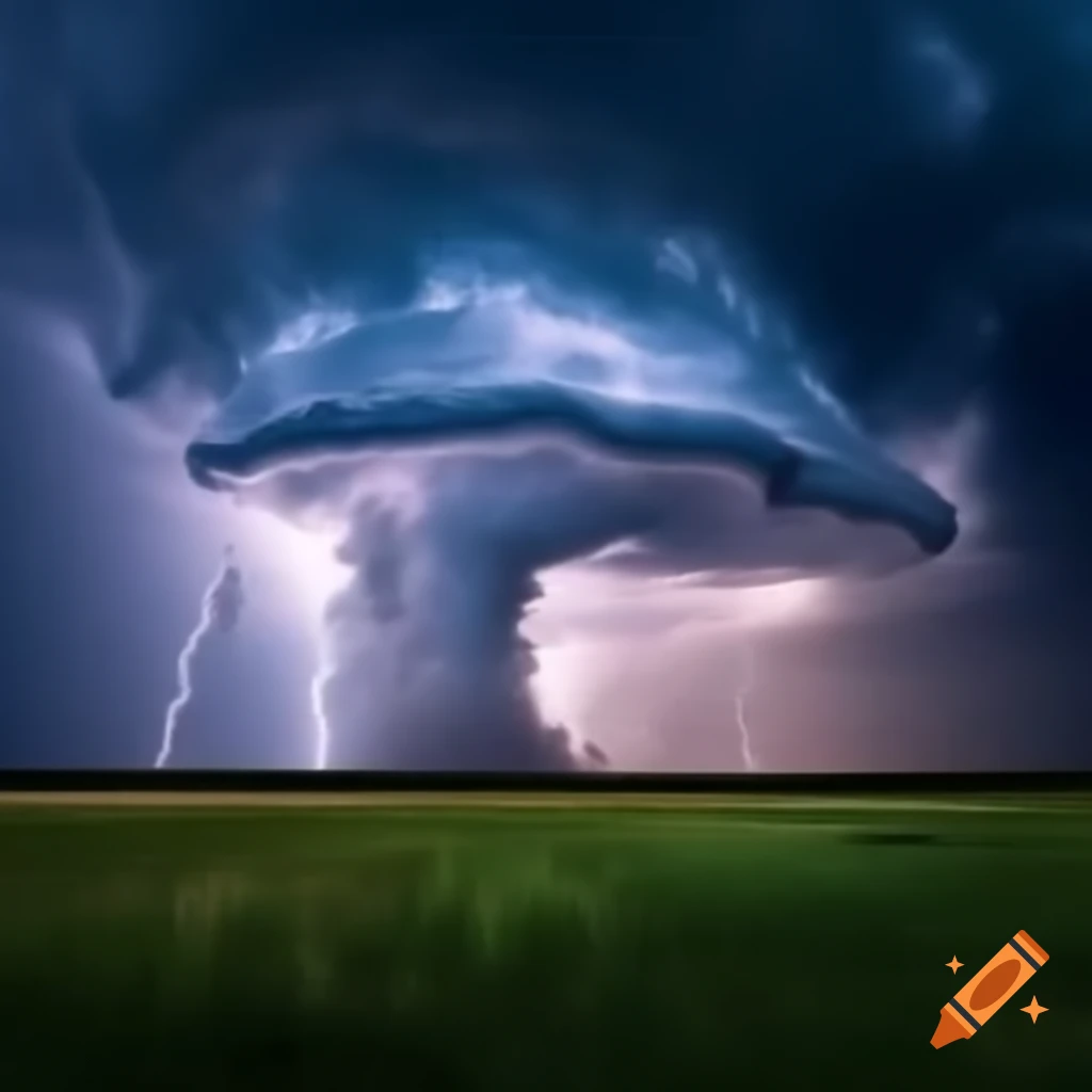Dramatic heavy thunderstorm with dark clouds and lightning