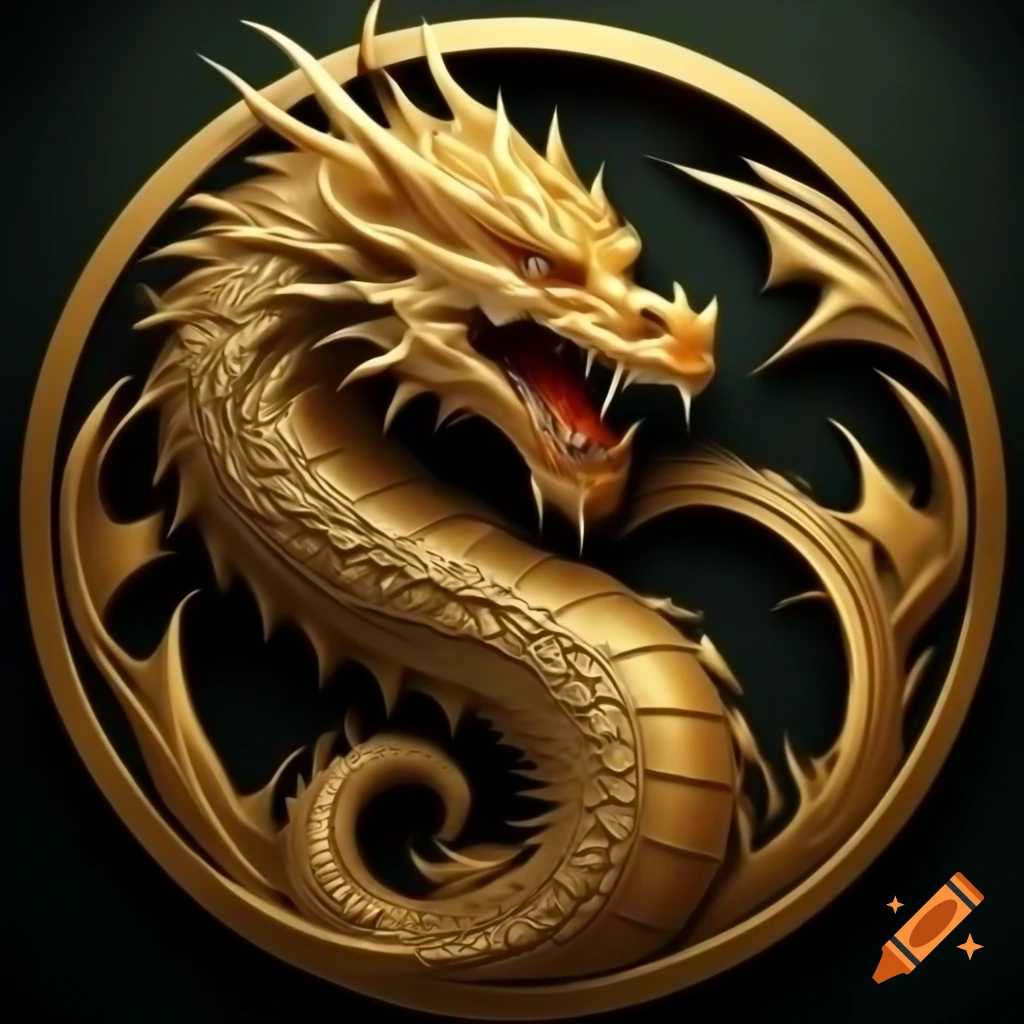 Golden dragon encircled in a circular design