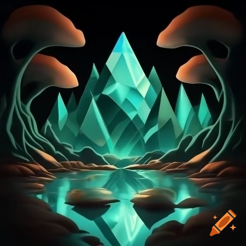 Alien landscape with Art Deco geometric garden on distant planet