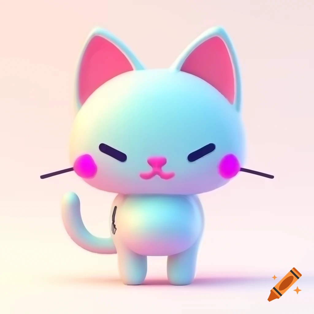 Kawaii cat 2D vector art with simple features and bright pastel colors