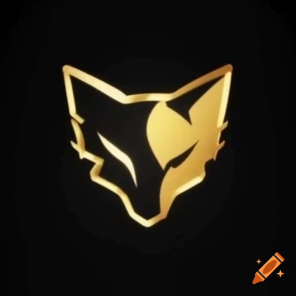 Black logo with fox head cut out filled with glowing gold