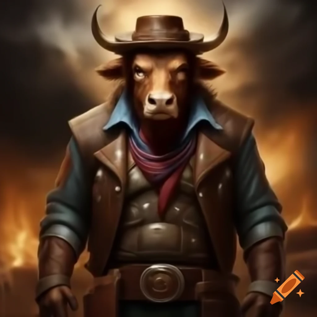 Cowboy Minotaur character in a creative fantasy setting