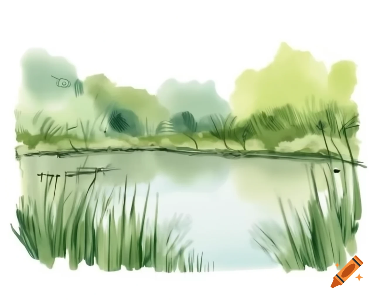 Freestanding pond in natural watercolor shades inspired by Albert Namatjira