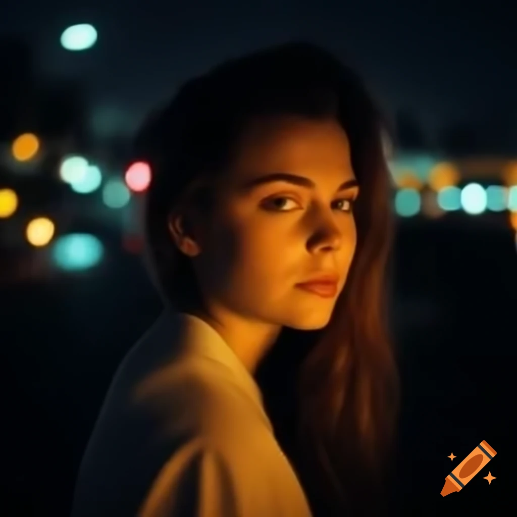 Young woman in San Francisco at night
