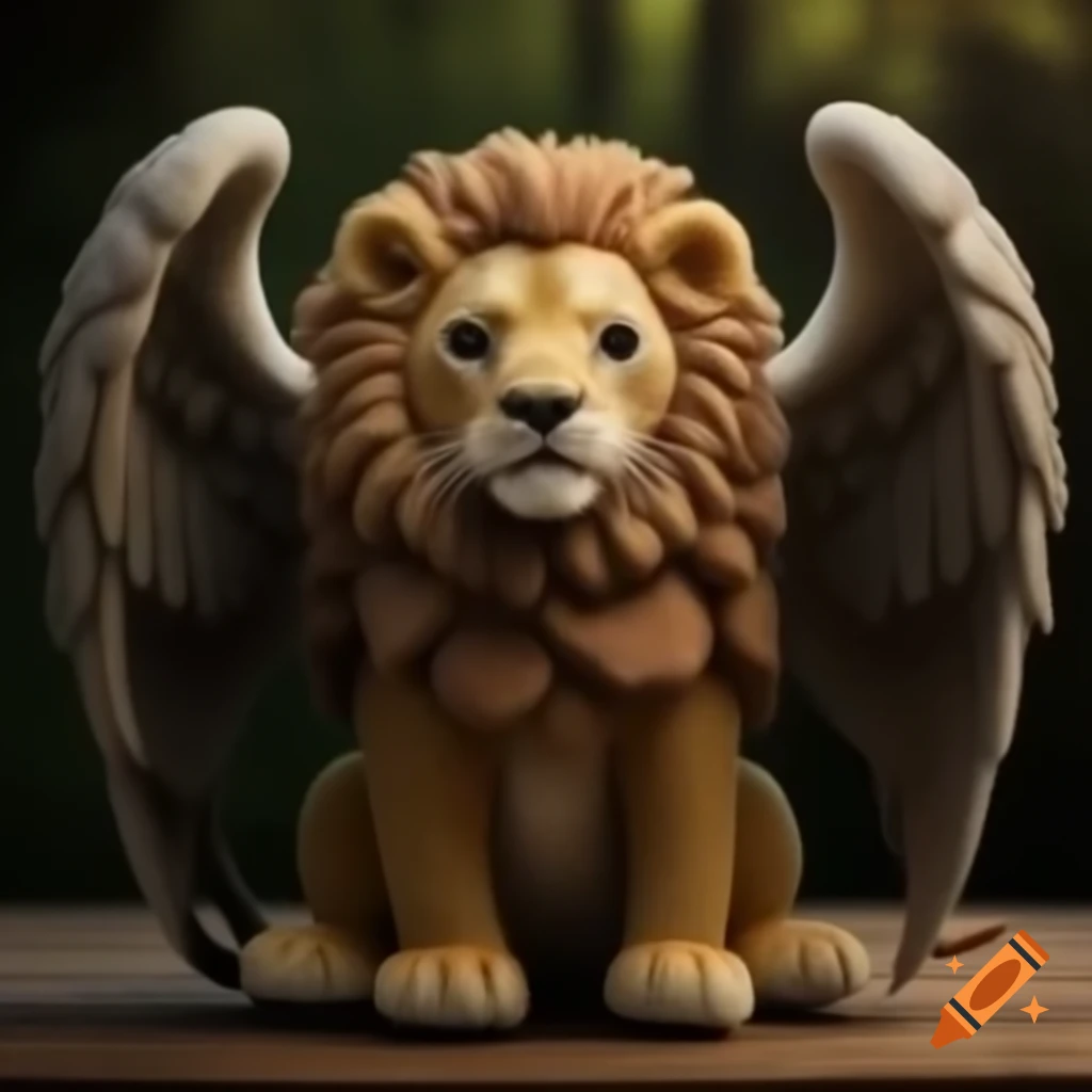 Knitted lion with eagle wings, a creative and whimsical design