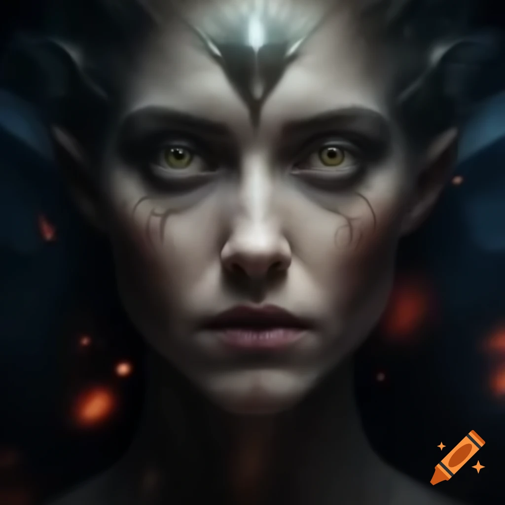 Goddess Angel Vampire Zarkothian Alien Queen Adalline in Cosmic Dream War with malevolent gaze
