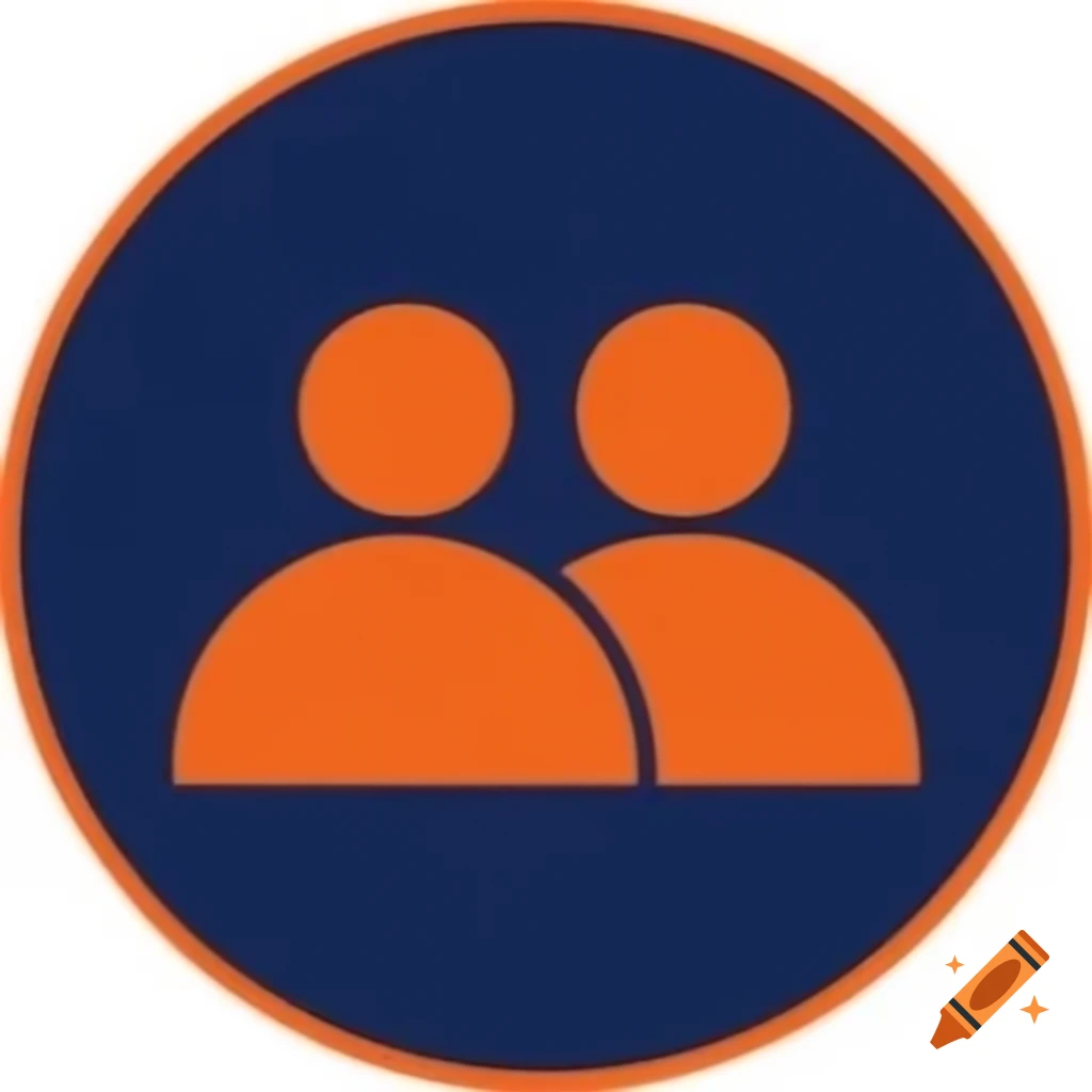 Navy blue circle featuring two orange silhouetted figures