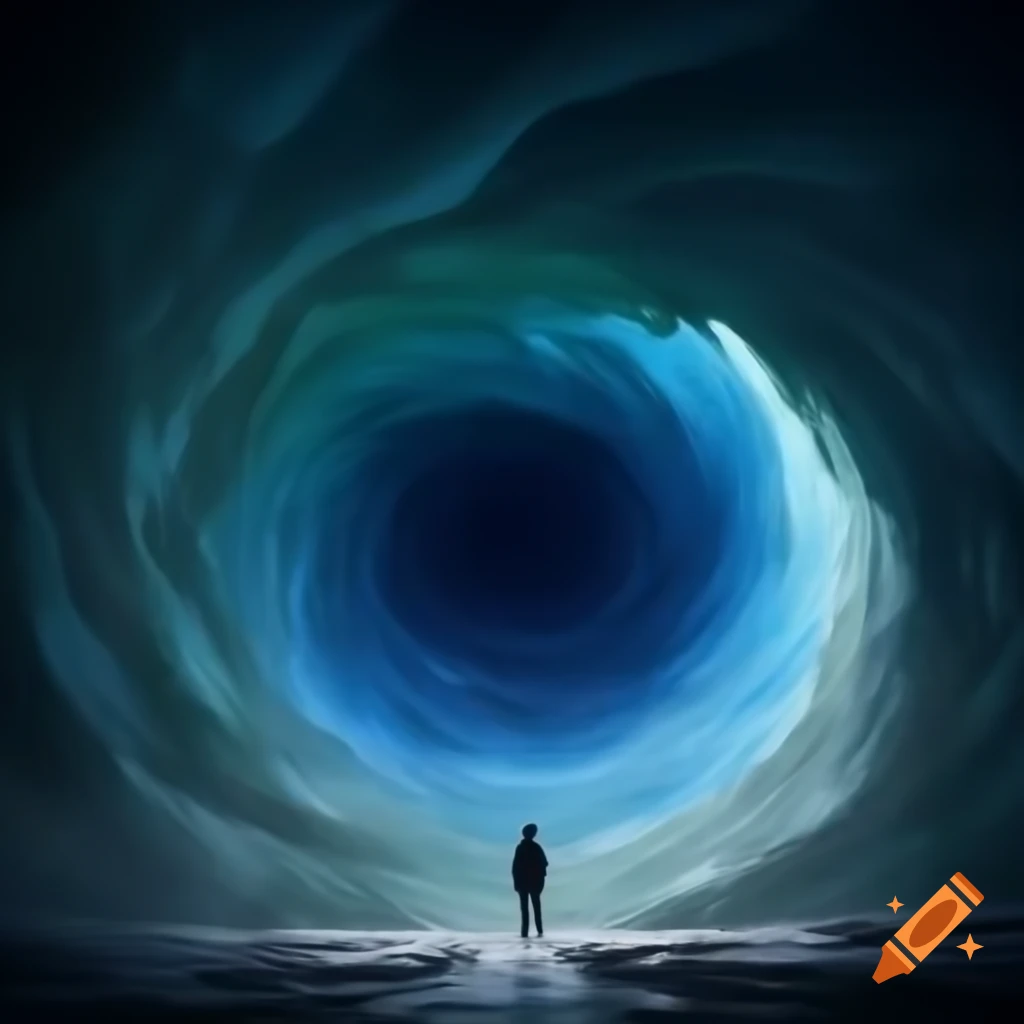 Person standing at the edge of a visual representation of singularity