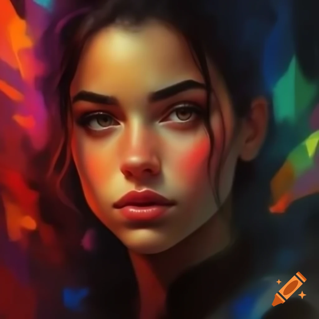 Rebellious young woman portrait inspired by Blade Runner in vibrant colors