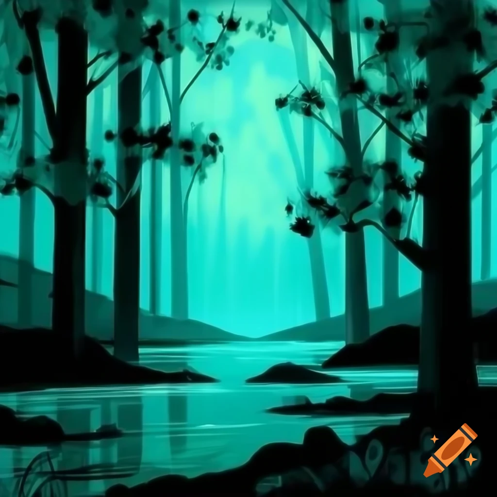 Atmospheric forest in golden hour, Qajar Art style with turquoise and teal