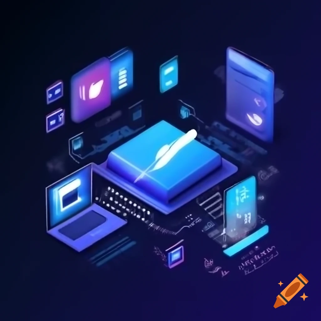 Digital marketing technology concept featuring SEO, SMM, and video advertising