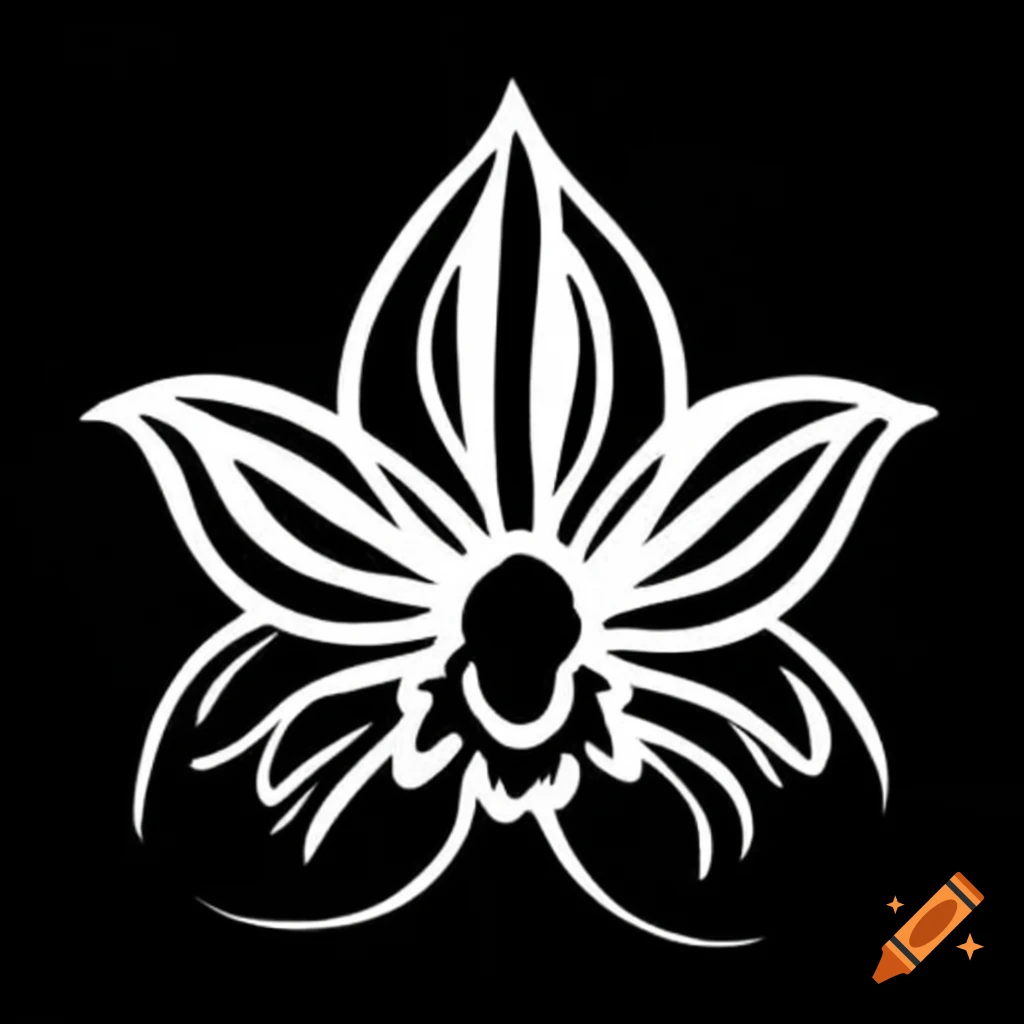 White orchid symbol on black background