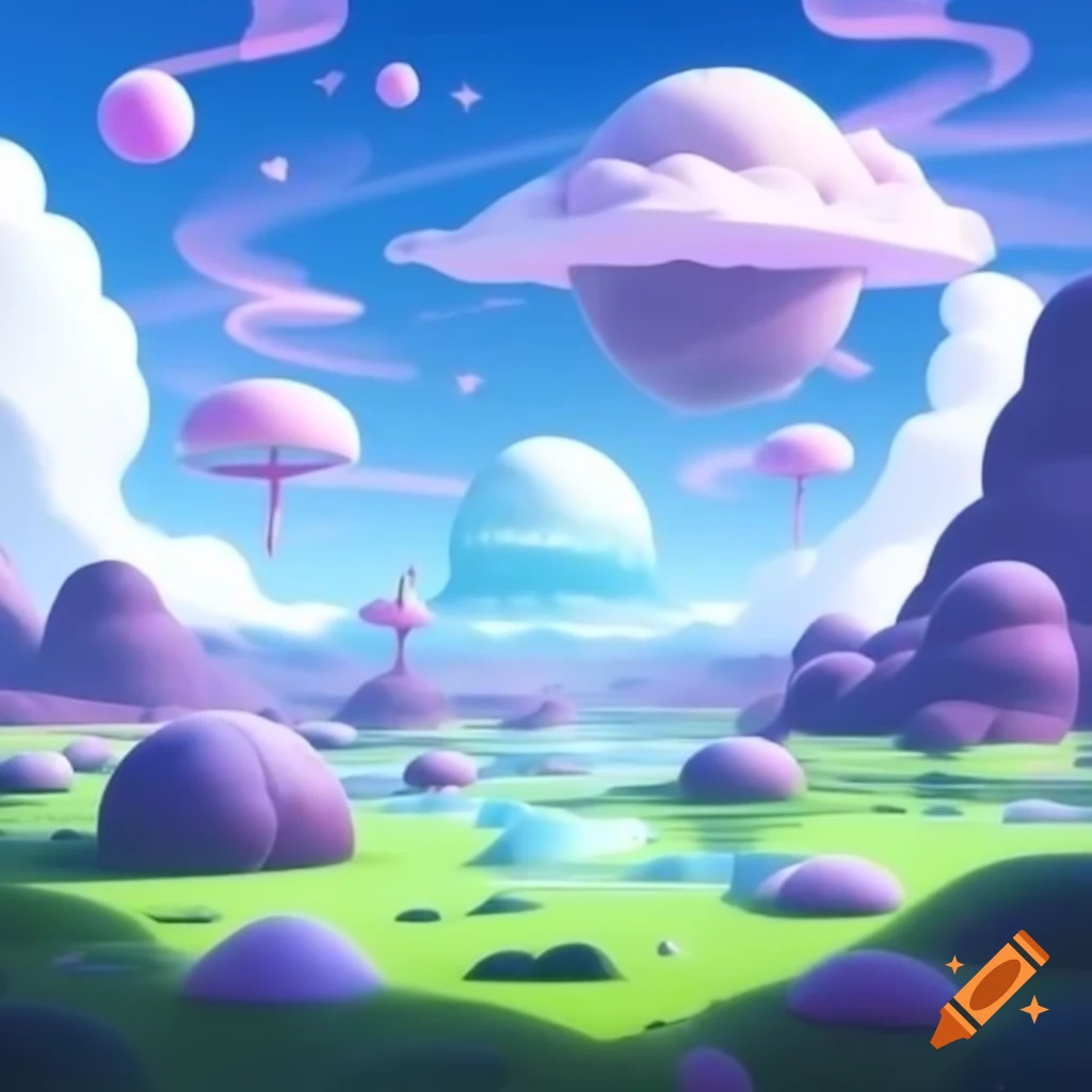 Whimsical alien landscape with cotton-candy pink sky and mint ground