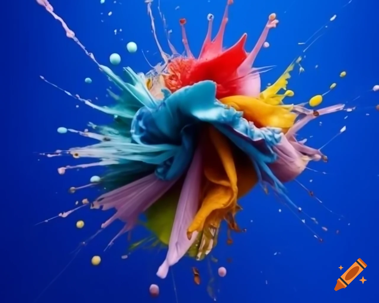 Colorful splashes on blue silk in pop art style