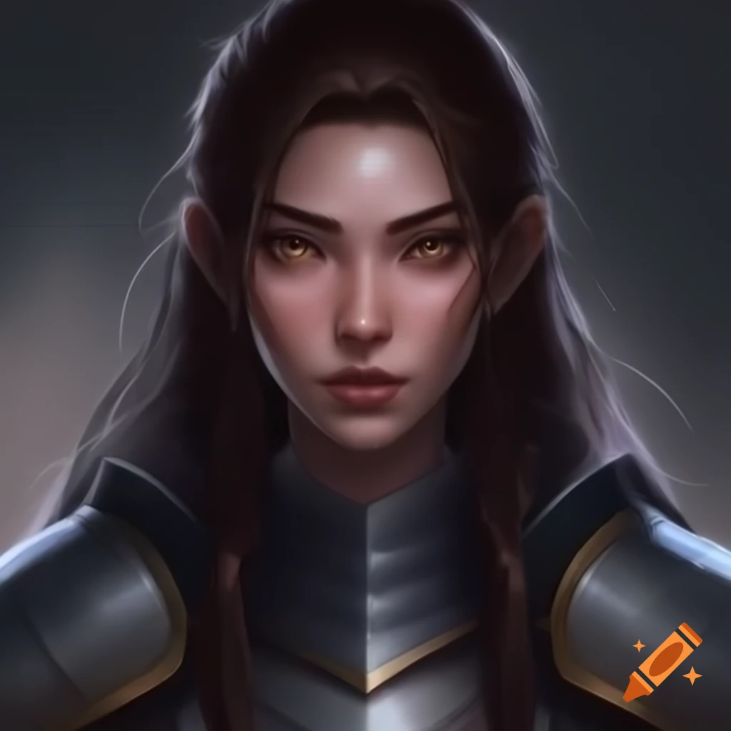 Asian female paladin in heavy armor with cloak