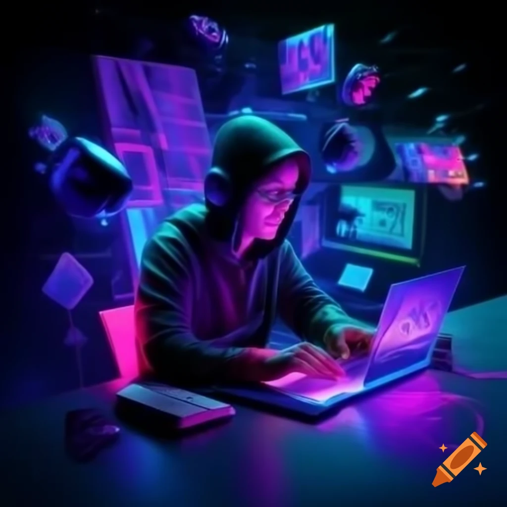 Tech365 in RGB letters with neon abstract background and floating technology gadgets