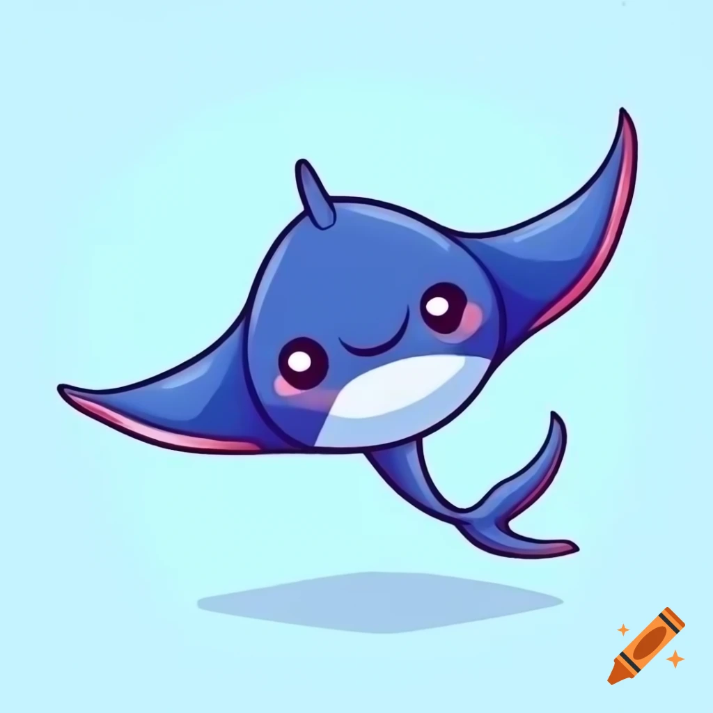 Cute manta ray illustrated in manga style with no background