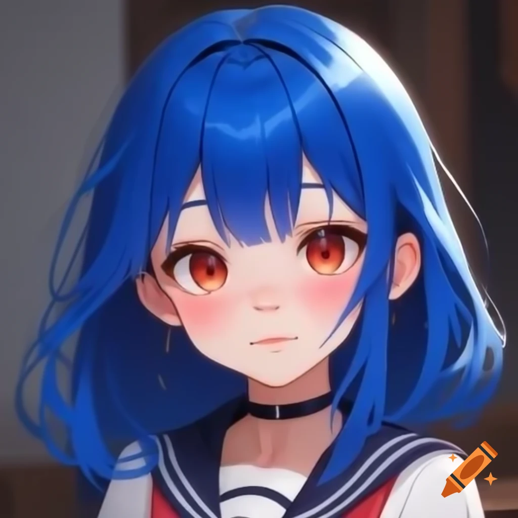 Anime style girl with blue hair