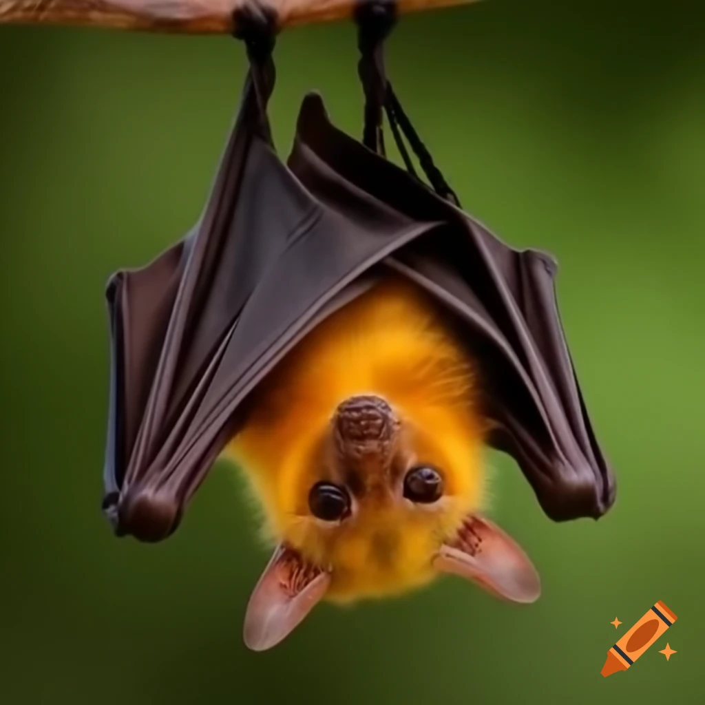 Yellow flying bat in mid-flight