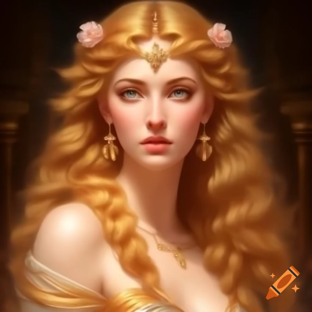 Goddess Aphrodite representing love and beauty with golden hair