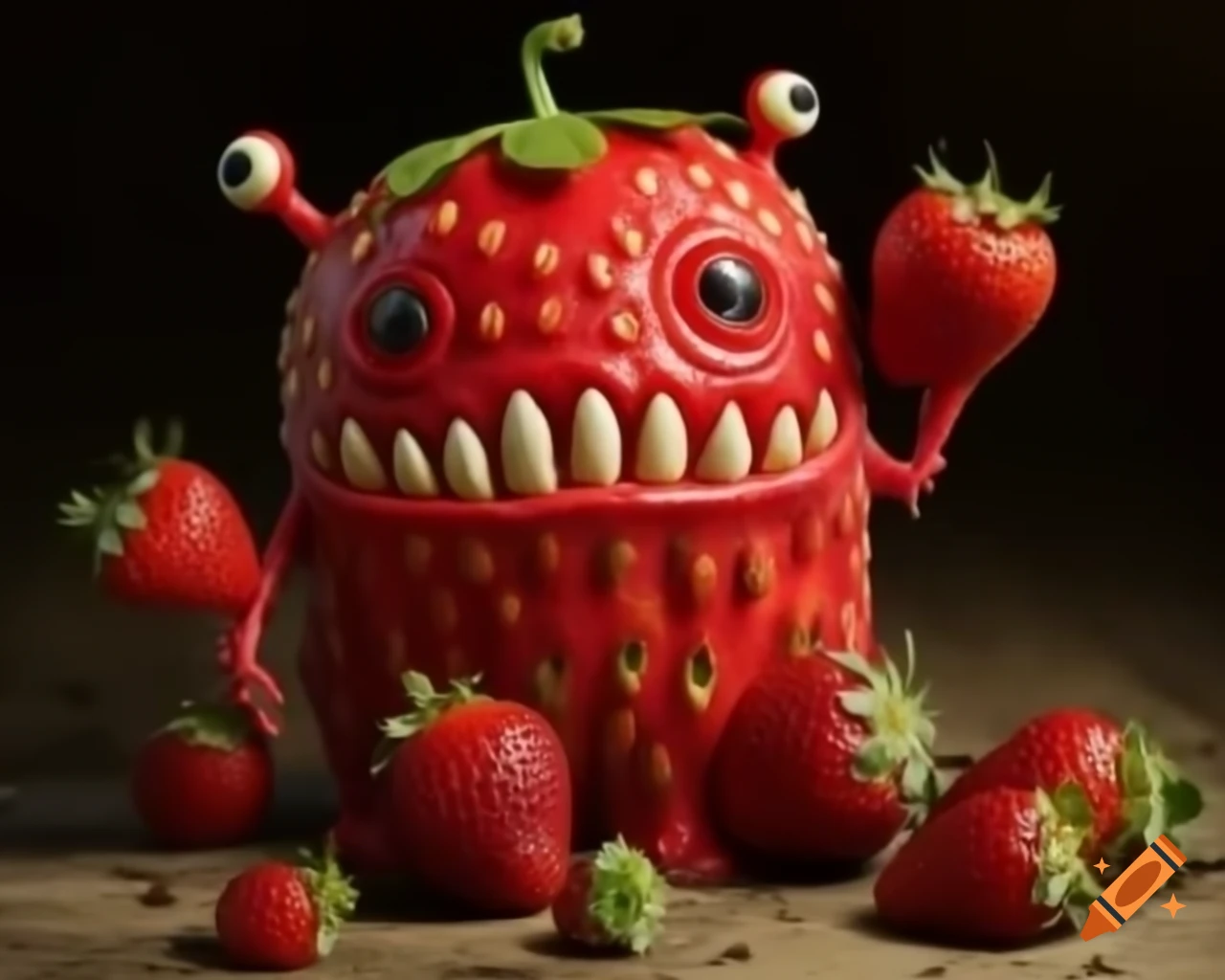 Strawberry alien monster character made of strawberries
